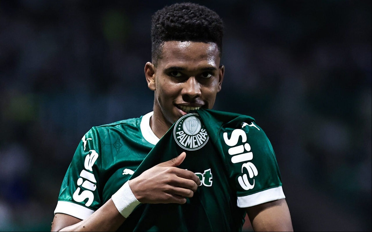 Estevão comemora gol marcado pelo Palmeiras (Foto: Fabio Giannelli/AGIF)